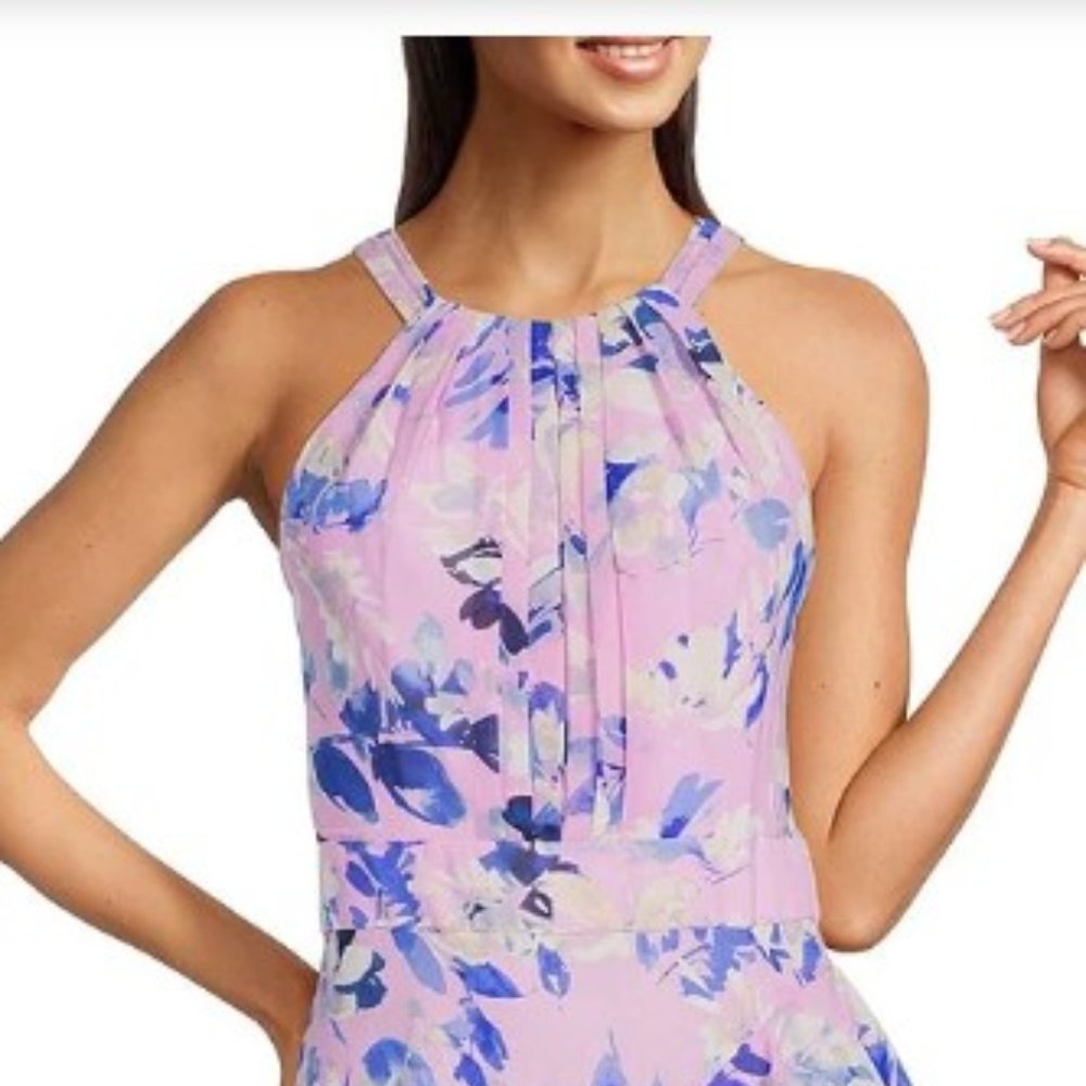 Eliza J Maxi Dress Floral Print Ruffle Halter Neck Sleeveless SZ12 *NEW W/TAGS* - Picture 3 of 14